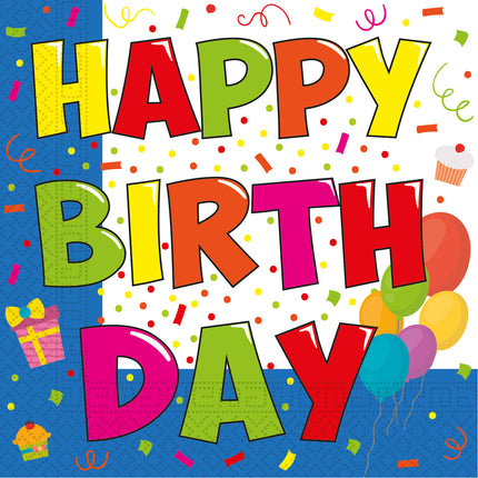 Tovaglioli di carta colorata di Buon Compleanno 33cm 20pz