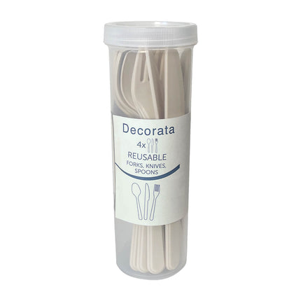 Party Reusable Products Set di posate riutilizzabili Beige (4 cucchiai 4 forchette 4 coltelli) In tubo 1St