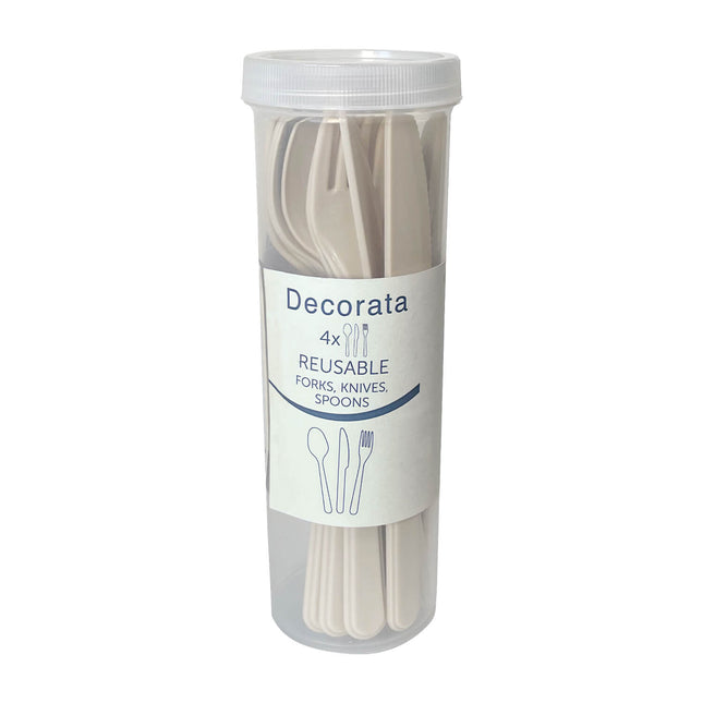 Party Reusable Products Set di posate riutilizzabili Beige (4 cucchiai 4 forchette 4 coltelli) In tubo 1St