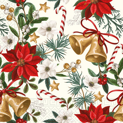 Tovaglioli di carta a 3 veli Campane con fiori Tovaglioli di carta a 3 veli 33X33Cm 20 pezzi