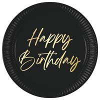 Piatti di Buon Compleanno Oro Nero 23cm 8pz