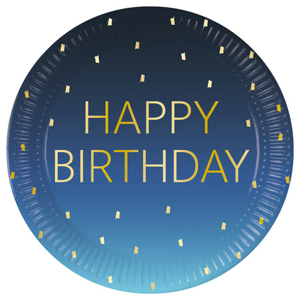 Piatti di carta Golden Happy Birthday Blue Fsc Next Generation Large 23Cm 8St