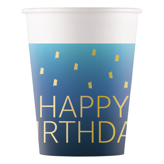 Bicchieri di carta Golden Happy Birthday Blue Fsc 200Ml (Wm) 8St