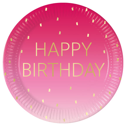 Piatti di Buon Compleanno Oro Rosa 23cm 8pz