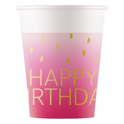 Tazze di Buon Compleanno Oro Rosa 200ml 8 pezzi