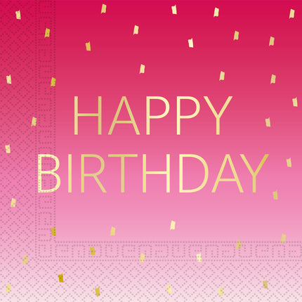 Tovaglioli di Buon Compleanno Oro Rosa 33cm 20pz