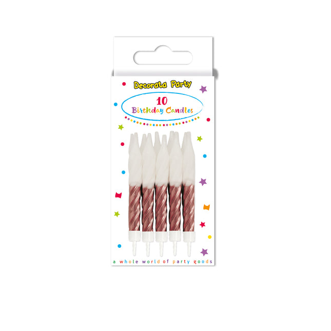 Candele di compleanno oro rosa a spirale con portacandele 10 e 10St