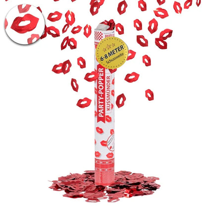 Cannone spara coriandoli rossi a forma di labbra 40 cm