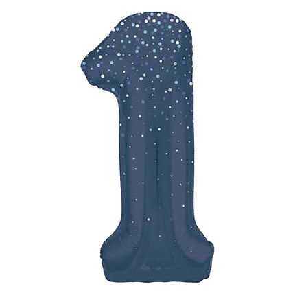 1 Jaar Cijfer Ballon Donkerblauw Stippen 86cm van Unique koop je bij Partywinkel