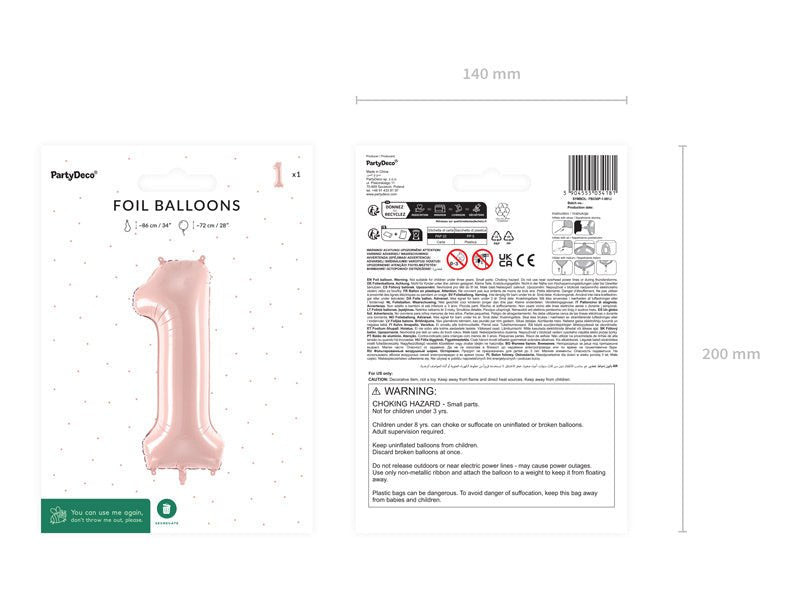 1 Jaar Cijfer Ballon Lichtroze Leeg 72cm van Partydeco koop je bij Partywinkel