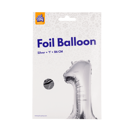 1 Jaar Cijfer Ballon Zilver Leeg 86cm - Partywinkel - 8716764237126