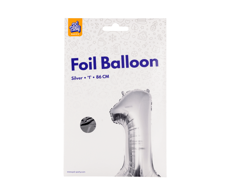 1 Jaar Cijfer Ballon Zilver Leeg 86cm - Partywinkel - 8716764237126