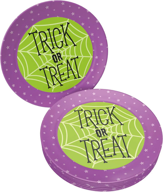 Piattini di Halloween viola e verdi “Trick or Treat” 23 cm, 8 pezzi