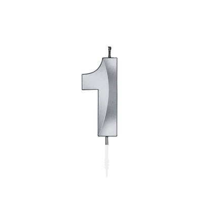 Candela "1 anno" argento metallizzato 6 cm