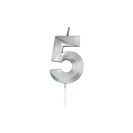 Candela “5 anni” argento metallizzato, 6 cm