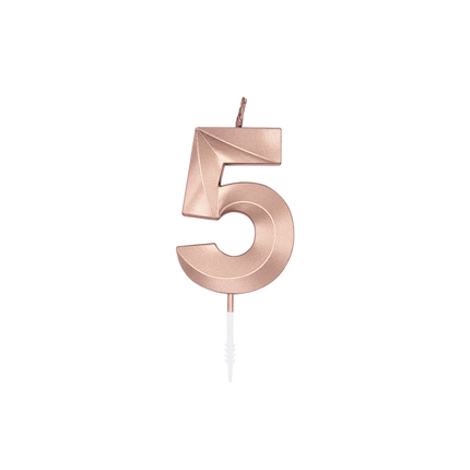 Candela “5 anni” in oro rosa metallizzato, 6 cm