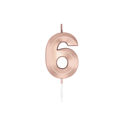 Candela “6 anni” in oro rosa metallizzato, 6 cm