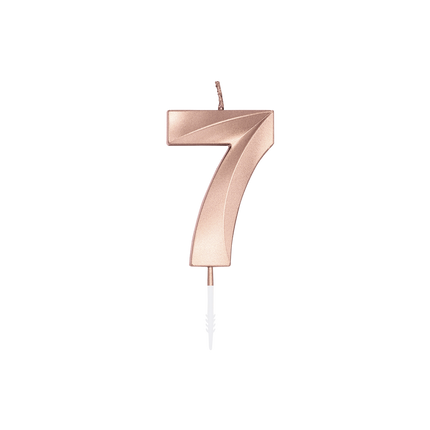 Candela "7 anni" in oro rosa metallizzato, 6 cm