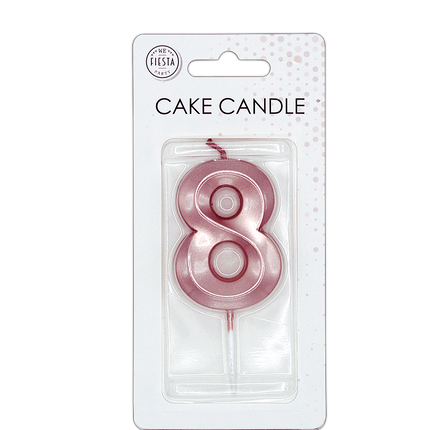Candela "8 anni" in oro rosa metallizzato, 6 cm