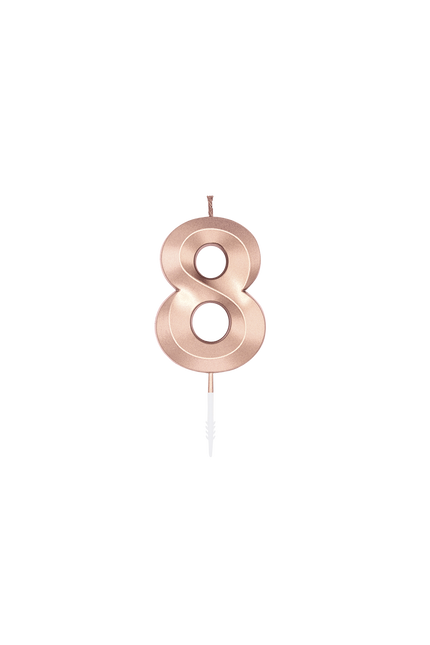 Candela "8 anni" in oro rosa metallizzato, 6 cm