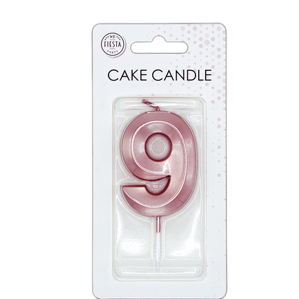 Candela “9 anni” in oro rosa metallizzato, 6 cm