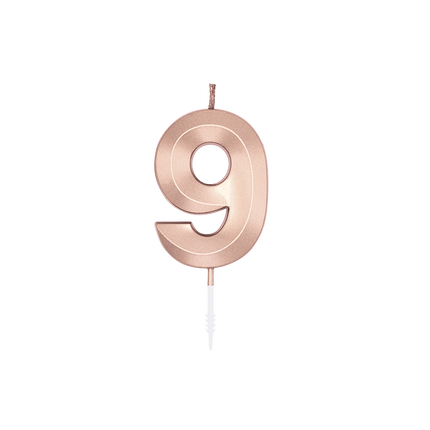Candela “9 anni” in oro rosa metallizzato, 6 cm