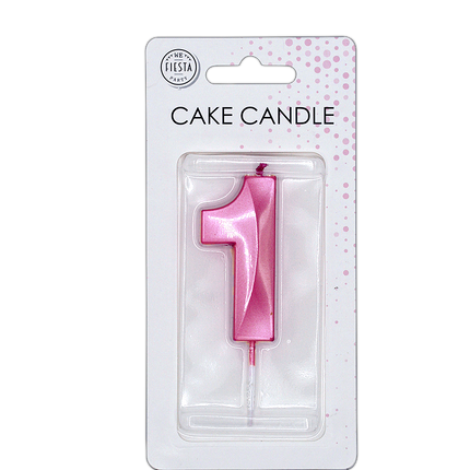 Candela "1 anno" rosa metallizzato, 6 cm