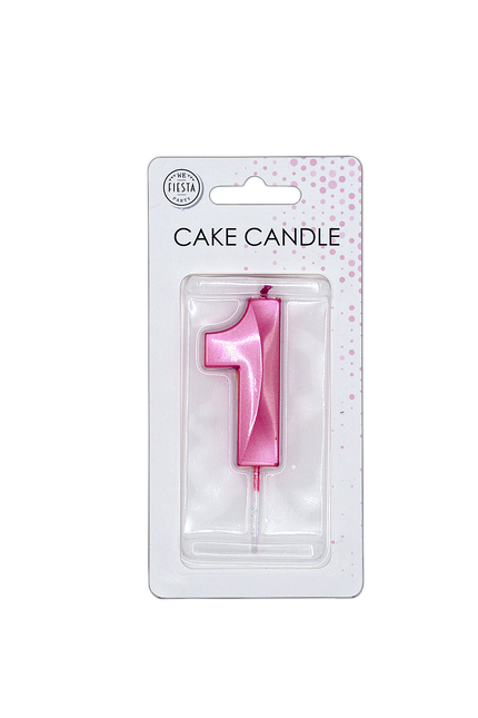 Candela "1 anno" rosa metallizzato, 6 cm