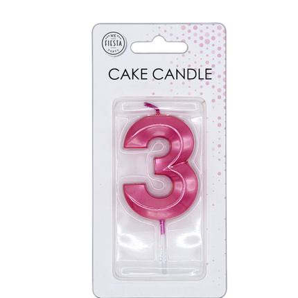 Candela "3 anni", rosa metallizzato, 6 cm