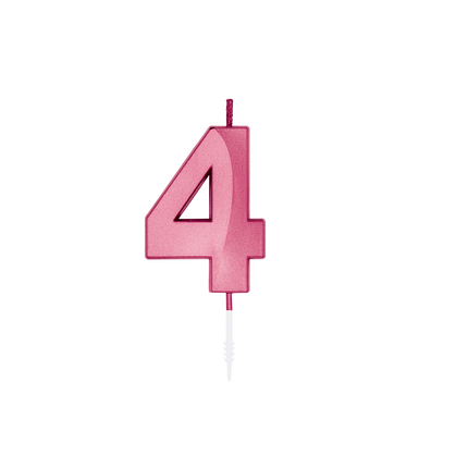 Candela "4 anni" rosa metallizzato, 6 cm