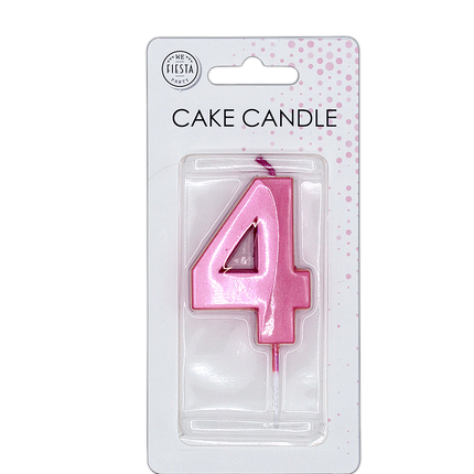 Candela "4 anni" rosa metallizzato, 6 cm