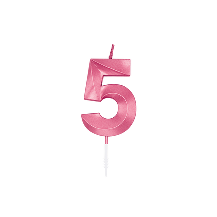 Candela “5 anni”, rosa metallizzato, 6 cm