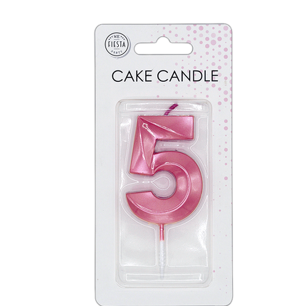 Candela “5 anni”, rosa metallizzato, 6 cm