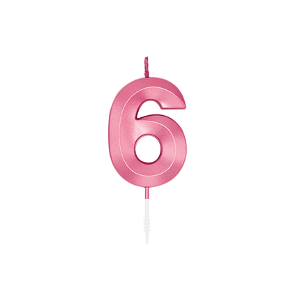 Candela “6 anni” rosa metallizzato, 6 cm