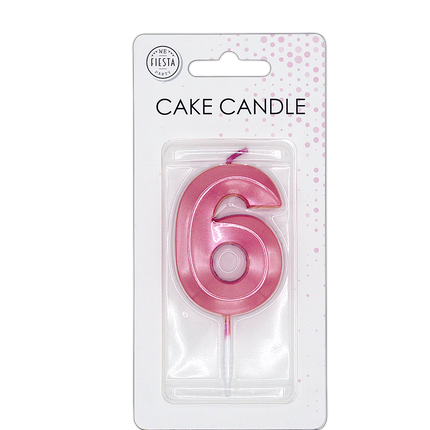 Candela “6 anni” rosa metallizzato, 6 cm