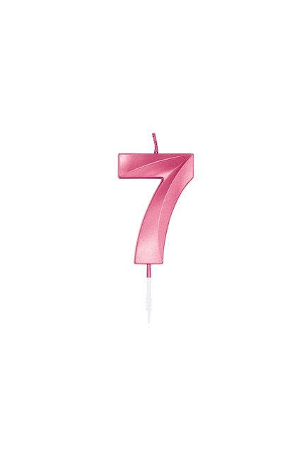 Candela “7 anni” rosa metallizzato, 6 cm