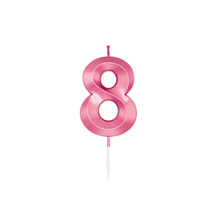 Candela “8 anni” rosa metallizzato, 6 cm