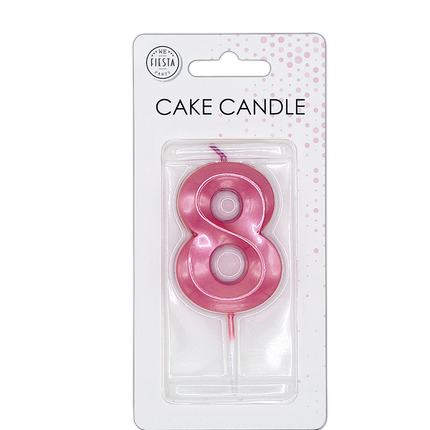 Candela “8 anni” rosa metallizzato, 6 cm