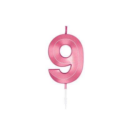 Candela “9 anni”, rosa metallizzato, 6 cm