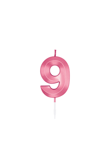 Candela “9 anni”, rosa metallizzato, 6 cm