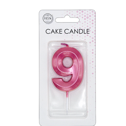 Candela “9 anni”, rosa metallizzato, 6 cm