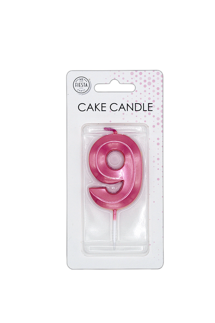 Candela “9 anni”, rosa metallizzato, 6 cm
