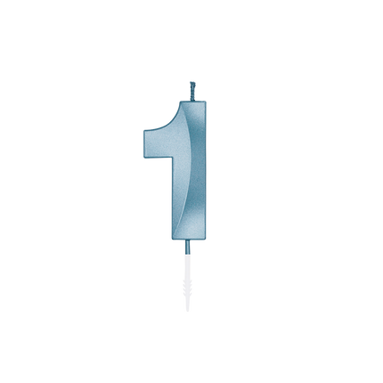 Candela "1 anno" blu metallizzato, 6 cm