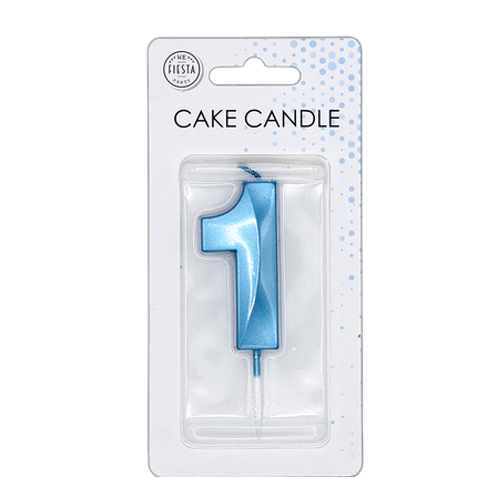 Candela "1 anno" blu metallizzato, 6 cm