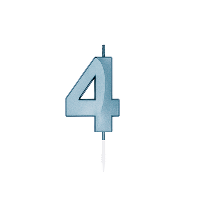 Candela "4 anni", blu metallizzato, 6 cm