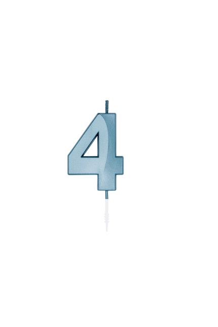 Candela "4 anni", blu metallizzato, 6 cm