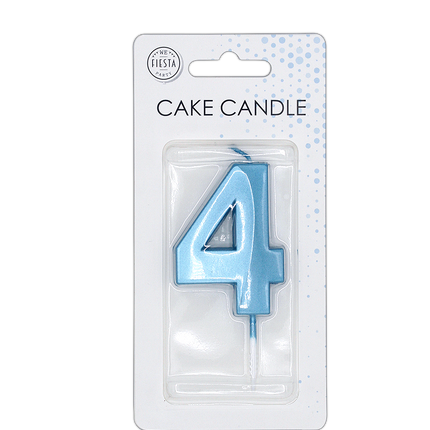 Candela "4 anni", blu metallizzato, 6 cm