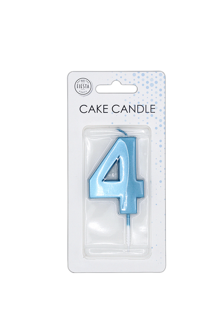Candela "4 anni", blu metallizzato, 6 cm