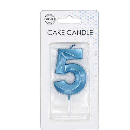 Candela “5 anni” blu metallizzato, 6 cm