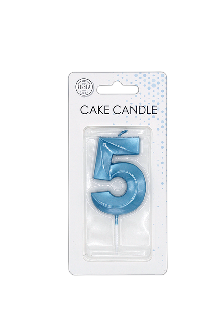 Candela “5 anni” blu metallizzato, 6 cm